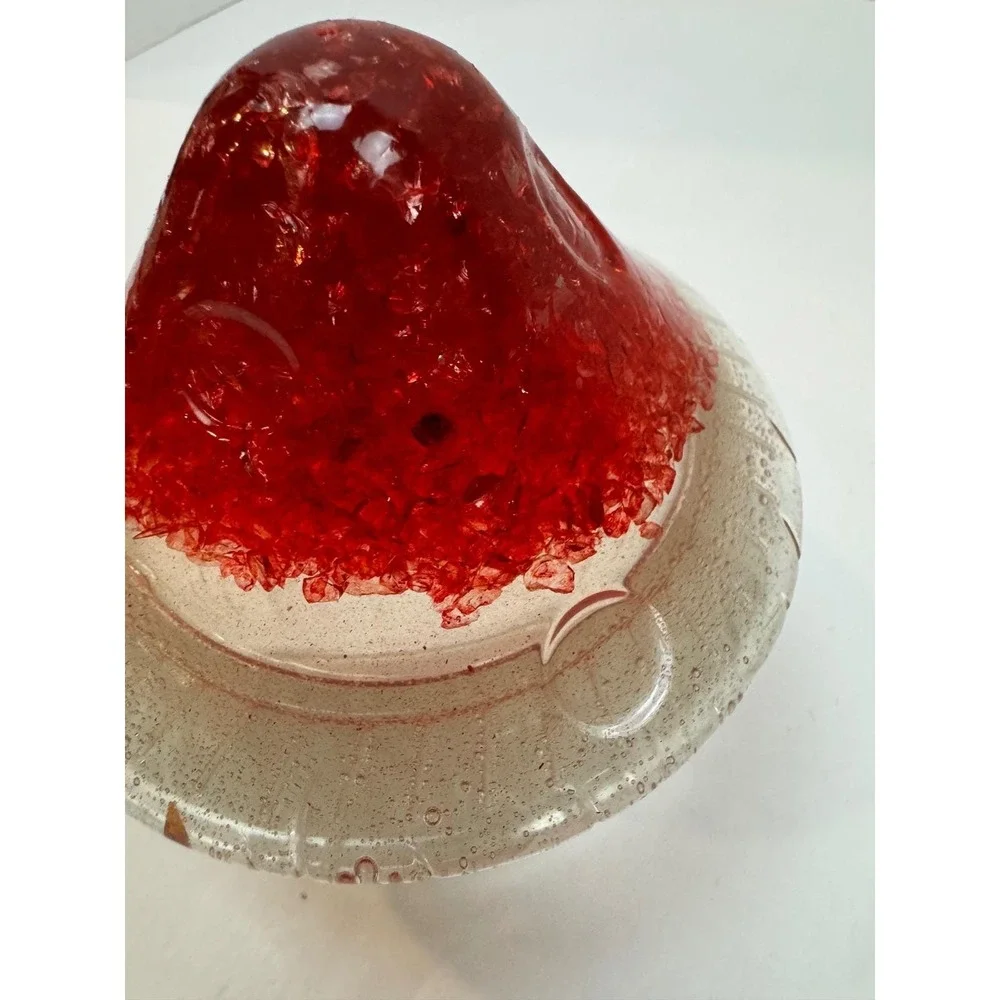 Vintage Red Lucite‎ Resin Mushroom Trinket Jar Clear Ribbed Base Whimsical
